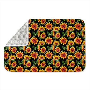 Black Autumn Sunflower Pattern Print Indoor Door Mat