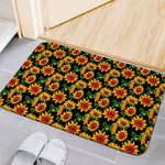 Black Autumn Sunflower Pattern Print Indoor Door Mat