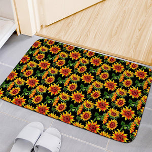 Black Autumn Sunflower Pattern Print Indoor Door Mat