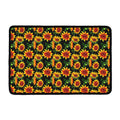 Black Autumn Sunflower Pattern Print Kitchen Mat