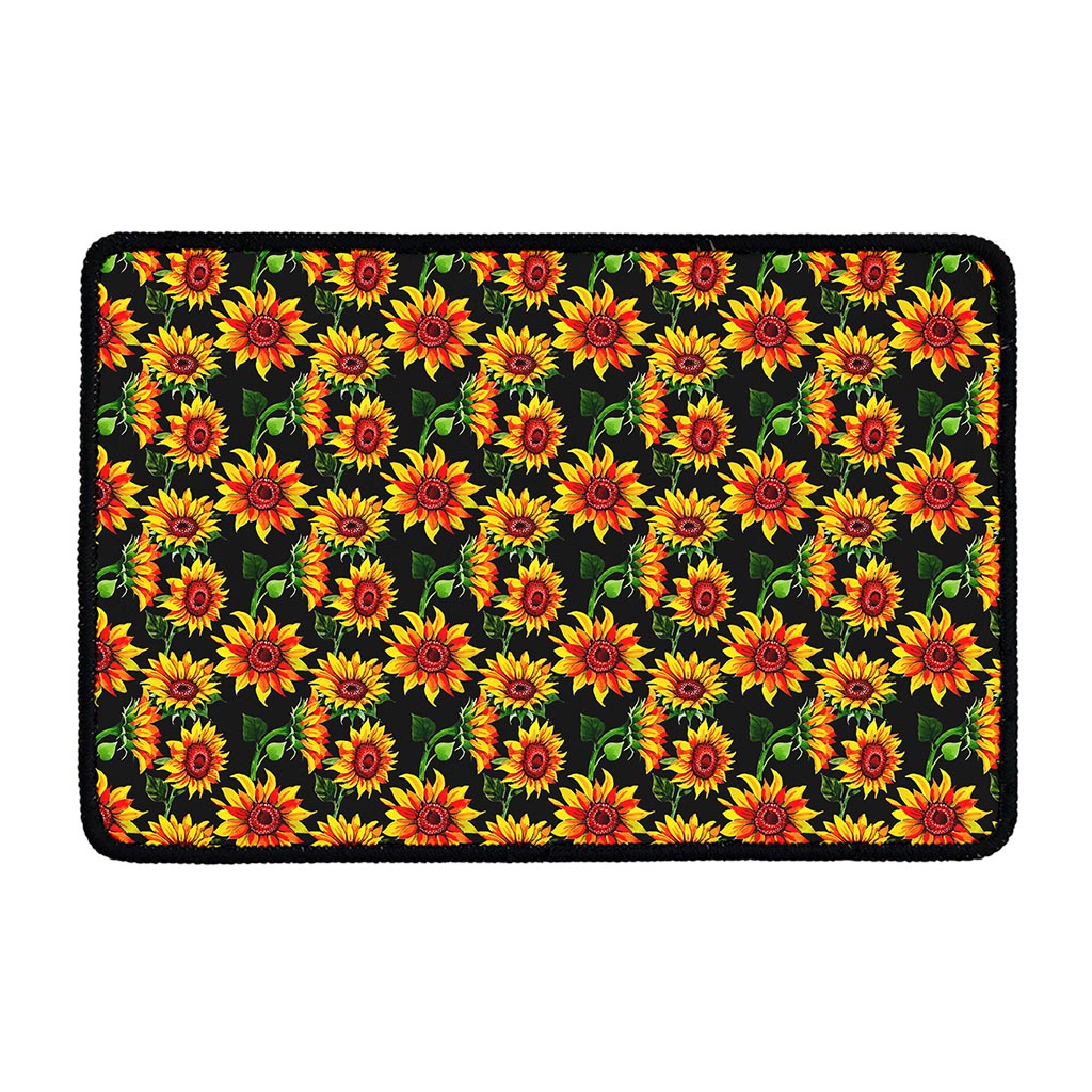 Black Autumn Sunflower Pattern Print Kitchen Mat