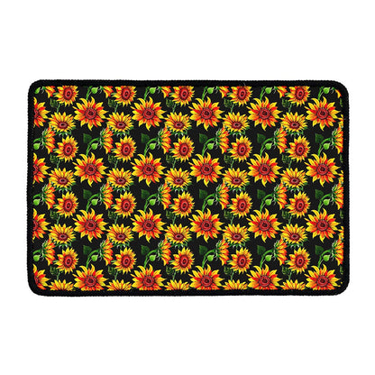 Black Autumn Sunflower Pattern Print Kitchen Mat