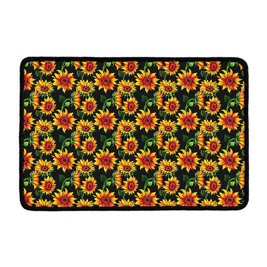Black Autumn Sunflower Pattern Print Kitchen Mat