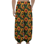 Black Autumn Sunflower Pattern Print Lantern Pants