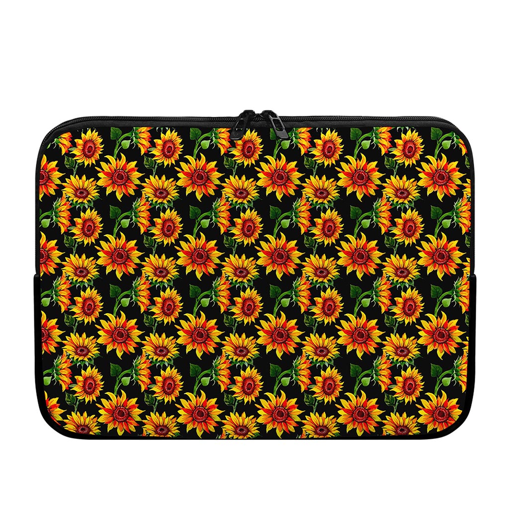 Black Autumn Sunflower Pattern Print Laptop Sleeve