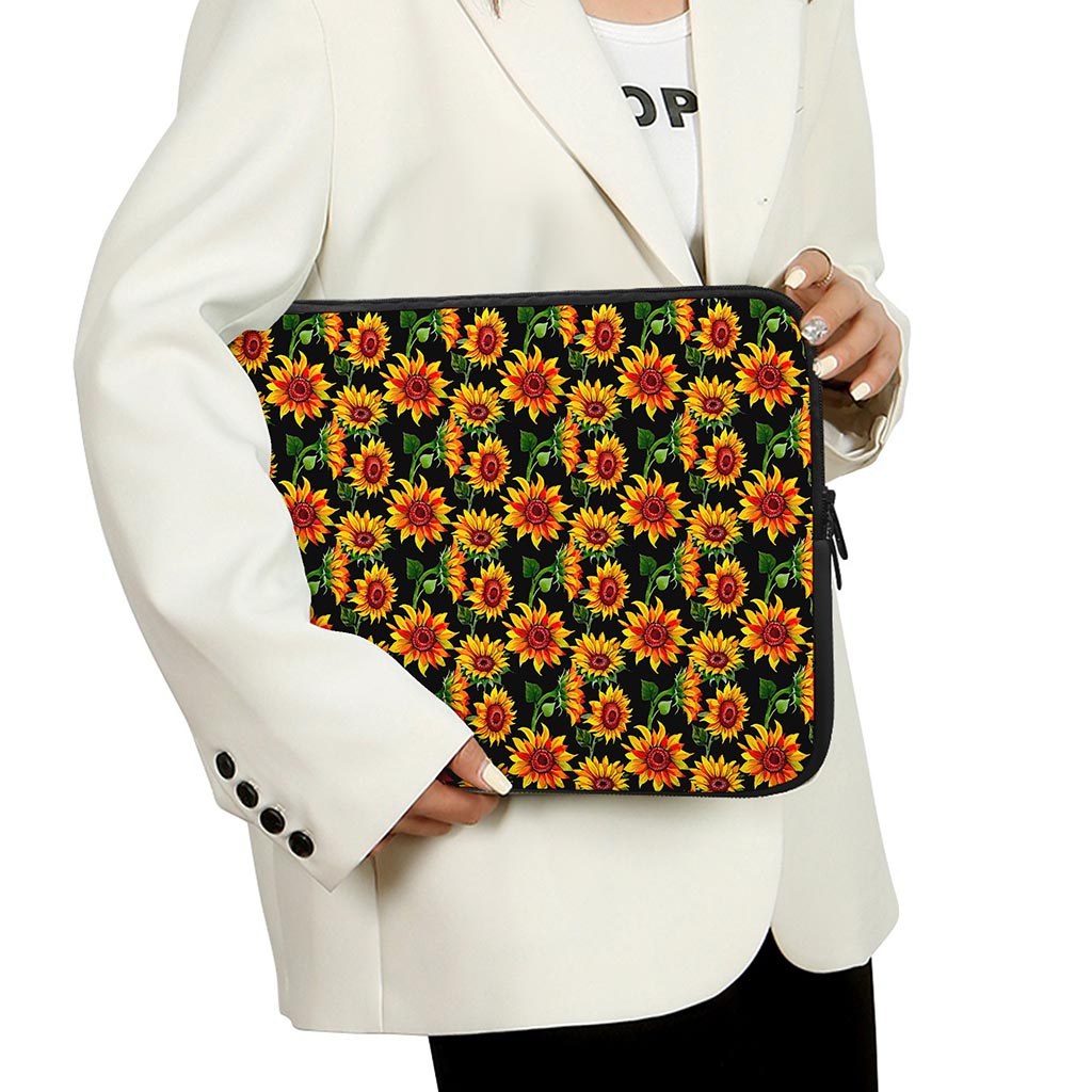 Black Autumn Sunflower Pattern Print Laptop Sleeve