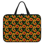 Black Autumn Sunflower Pattern Print Laptop Sleeve With Handle