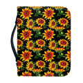 Black Autumn Sunflower Pattern Print Leather Bible Cover