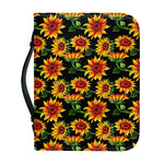 Black Autumn Sunflower Pattern Print Leather Bible Cover