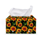 Black Autumn Sunflower Pattern Print Leather Tissue Box Cover
