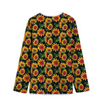 Black Autumn Sunflower Pattern Print Long Sleeve Short Coat