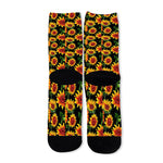 Black Autumn Sunflower Pattern Print Long Socks