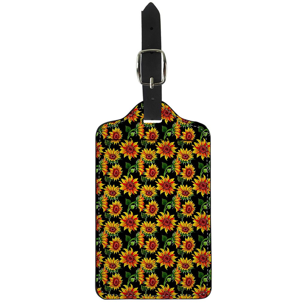 Black Autumn Sunflower Pattern Print Luggage Tag
