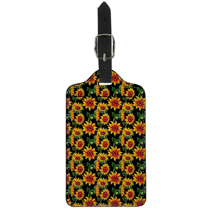 Black Autumn Sunflower Pattern Print Luggage Tag