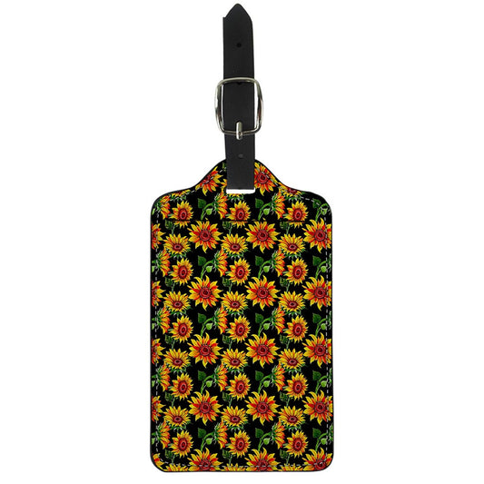 Black Autumn Sunflower Pattern Print Luggage Tag
