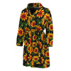 Black Autumn Sunflower Pattern Print Men's Bathrobe