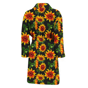 Black Autumn Sunflower Pattern Print Men's Bathrobe