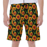 Black Autumn Sunflower Pattern Print Men's Beach Shorts