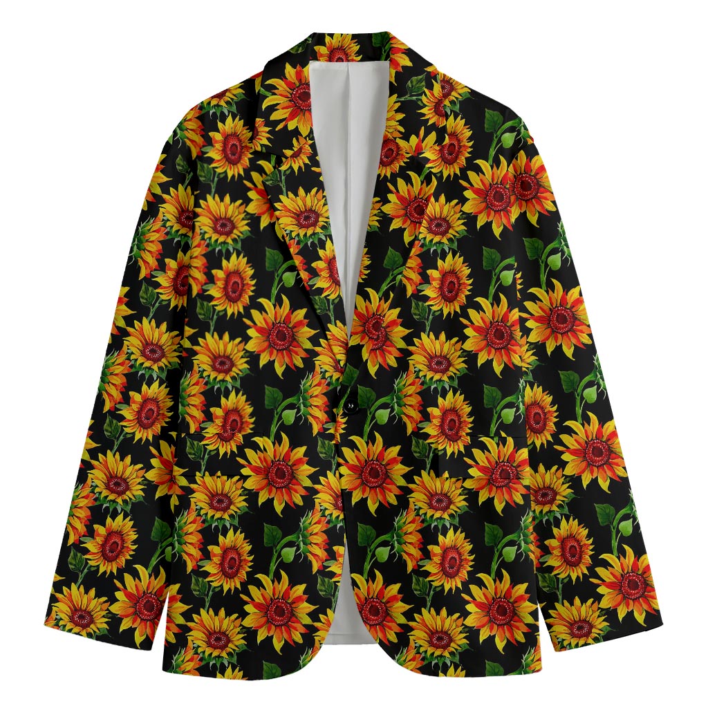 Black Autumn Sunflower Pattern Print Men's Blazer