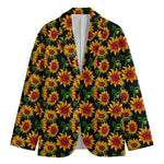 Black Autumn Sunflower Pattern Print Men's Blazer