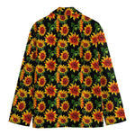 Black Autumn Sunflower Pattern Print Men's Blazer