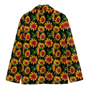 Black Autumn Sunflower Pattern Print Men's Blazer