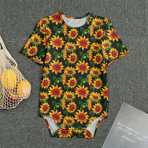 Black Autumn Sunflower Pattern Print Men's Bodysuit