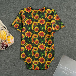 Black Autumn Sunflower Pattern Print Men's Bodysuit