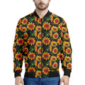 Black Autumn Sunflower Pattern Print Men's Bomber Jacket