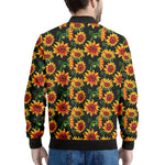 Black Autumn Sunflower Pattern Print Men's Bomber Jacket