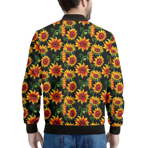 Black Autumn Sunflower Pattern Print Men's Bomber Jacket