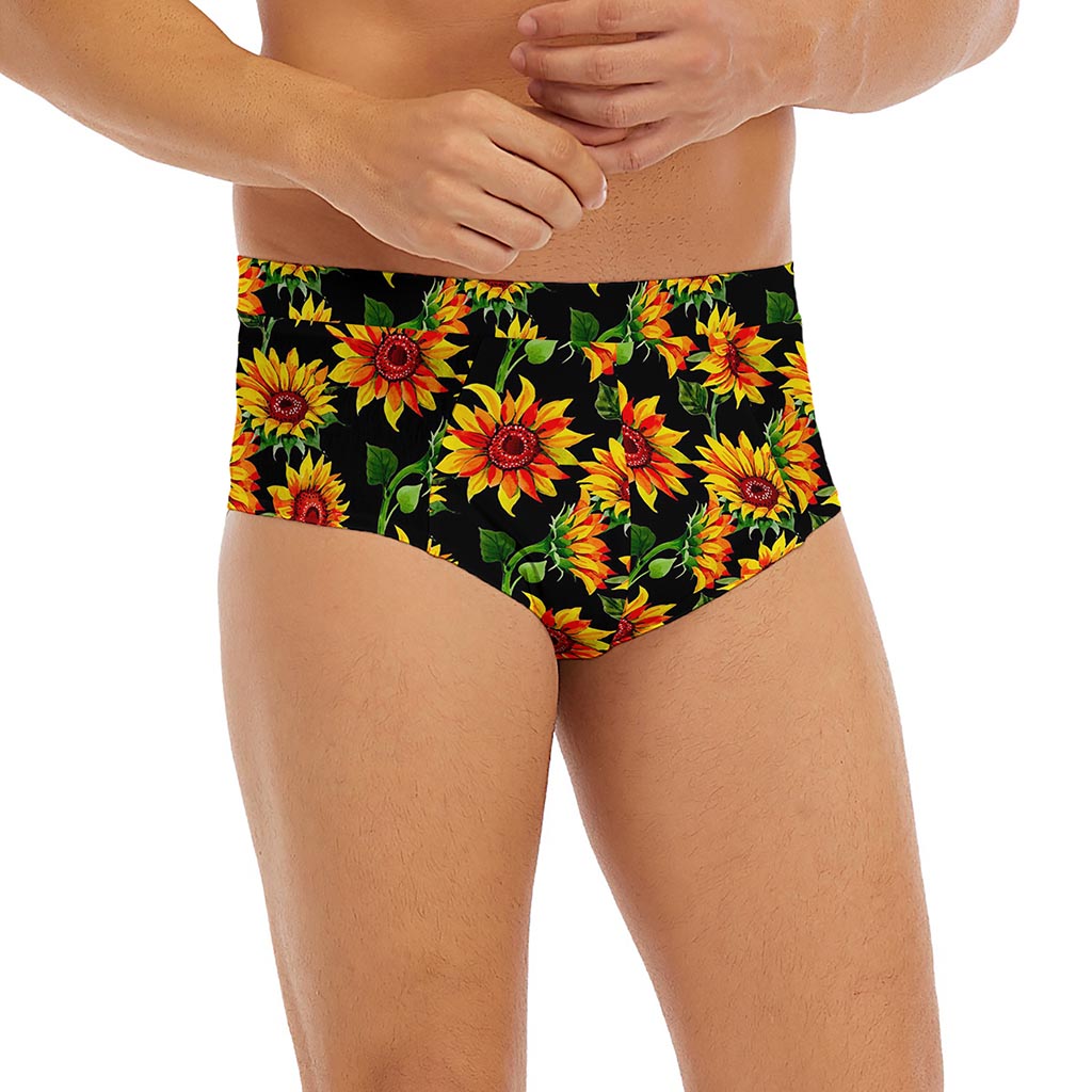 Black Autumn Sunflower Pattern Print Men's Briefs