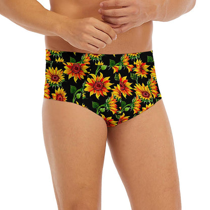 Black Autumn Sunflower Pattern Print Men's Briefs