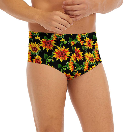 Black Autumn Sunflower Pattern Print Men's Briefs