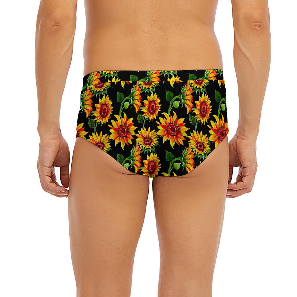 Black Autumn Sunflower Pattern Print Men's Briefs