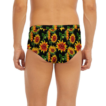 Black Autumn Sunflower Pattern Print Men's Briefs
