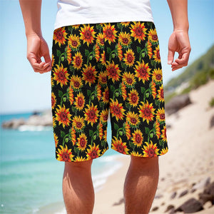 Black Autumn Sunflower Pattern Print Men's Cargo Shorts