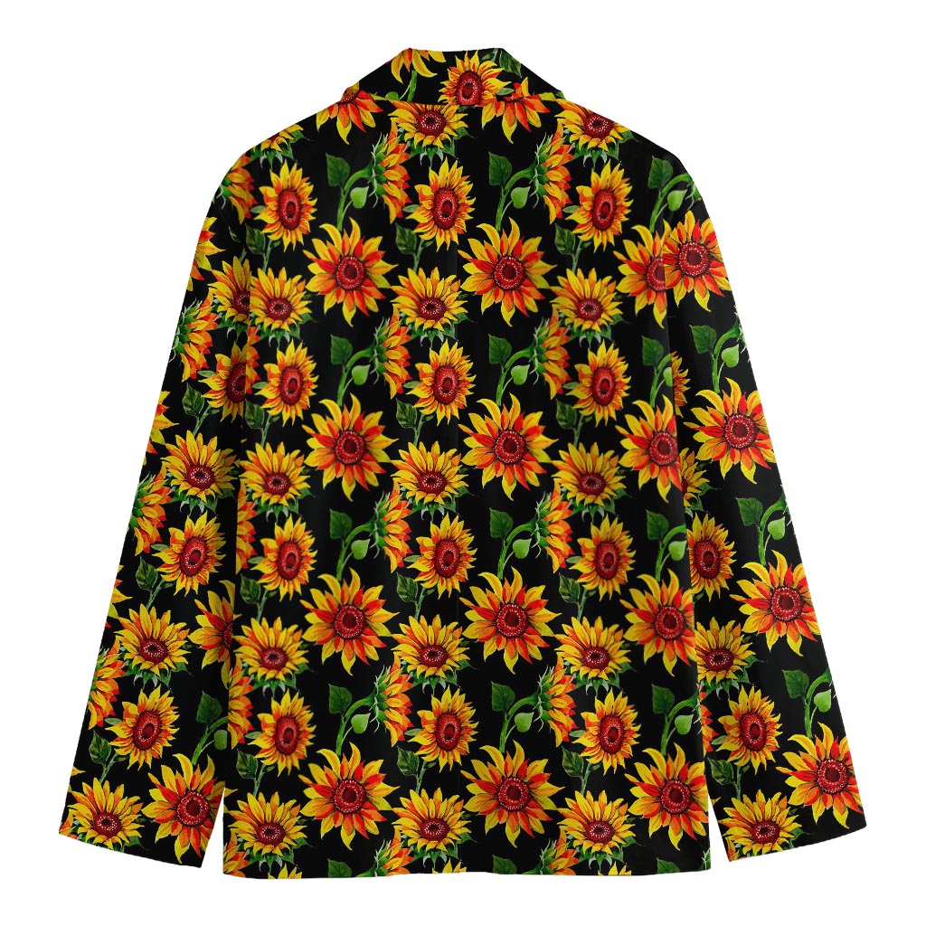 Black Autumn Sunflower Pattern Print Men's Cotton Blazer