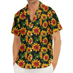 Black Autumn Sunflower Pattern Print Men's Deep V-Neck Shirt