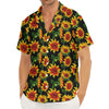 Black Autumn Sunflower Pattern Print Men's Deep V-Neck Shirt