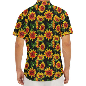 Black Autumn Sunflower Pattern Print Men's Deep V-Neck Shirt