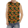 Black Autumn Sunflower Pattern Print Men's Fitness Tank Top