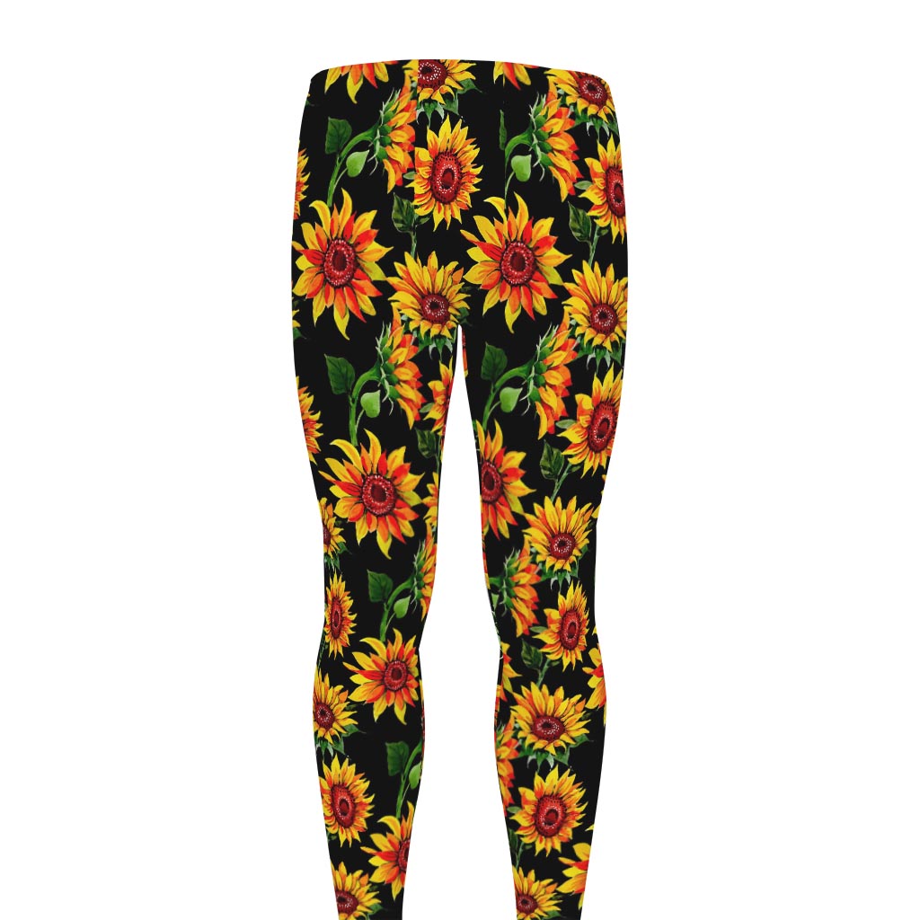 Black Autumn Sunflower Pattern Print Men's leggings