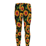 Black Autumn Sunflower Pattern Print Men's leggings