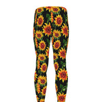 Black Autumn Sunflower Pattern Print Men's leggings