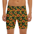 Black Autumn Sunflower Pattern Print Men's Long Boxer Briefs