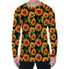 Black Autumn Sunflower Pattern Print Men's Long Sleeve T-Shirt