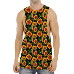 Black Autumn Sunflower Pattern Print Men's Muscle Tank Top