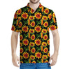 Black Autumn Sunflower Pattern Print Men's Polo Shirt