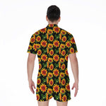 Black Autumn Sunflower Pattern Print Men's Rompers